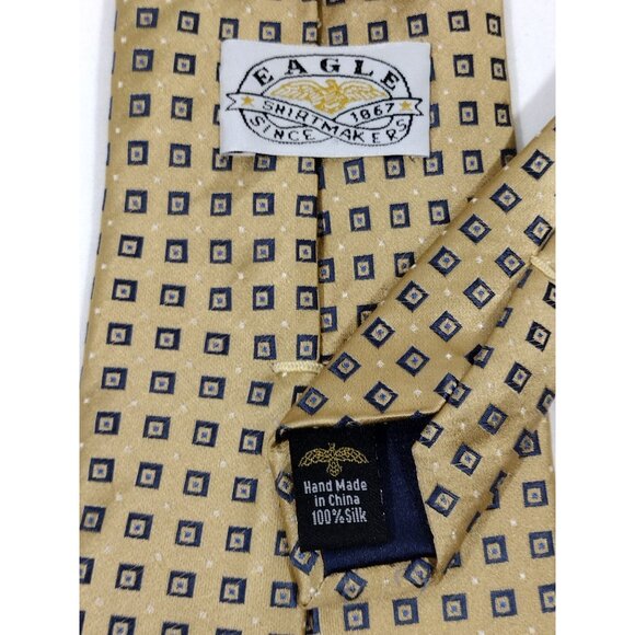 Eagle Shirtmakers Mens Necktie Silk Gold Navy Tie Geometric Pattern - Picture 5 of 8